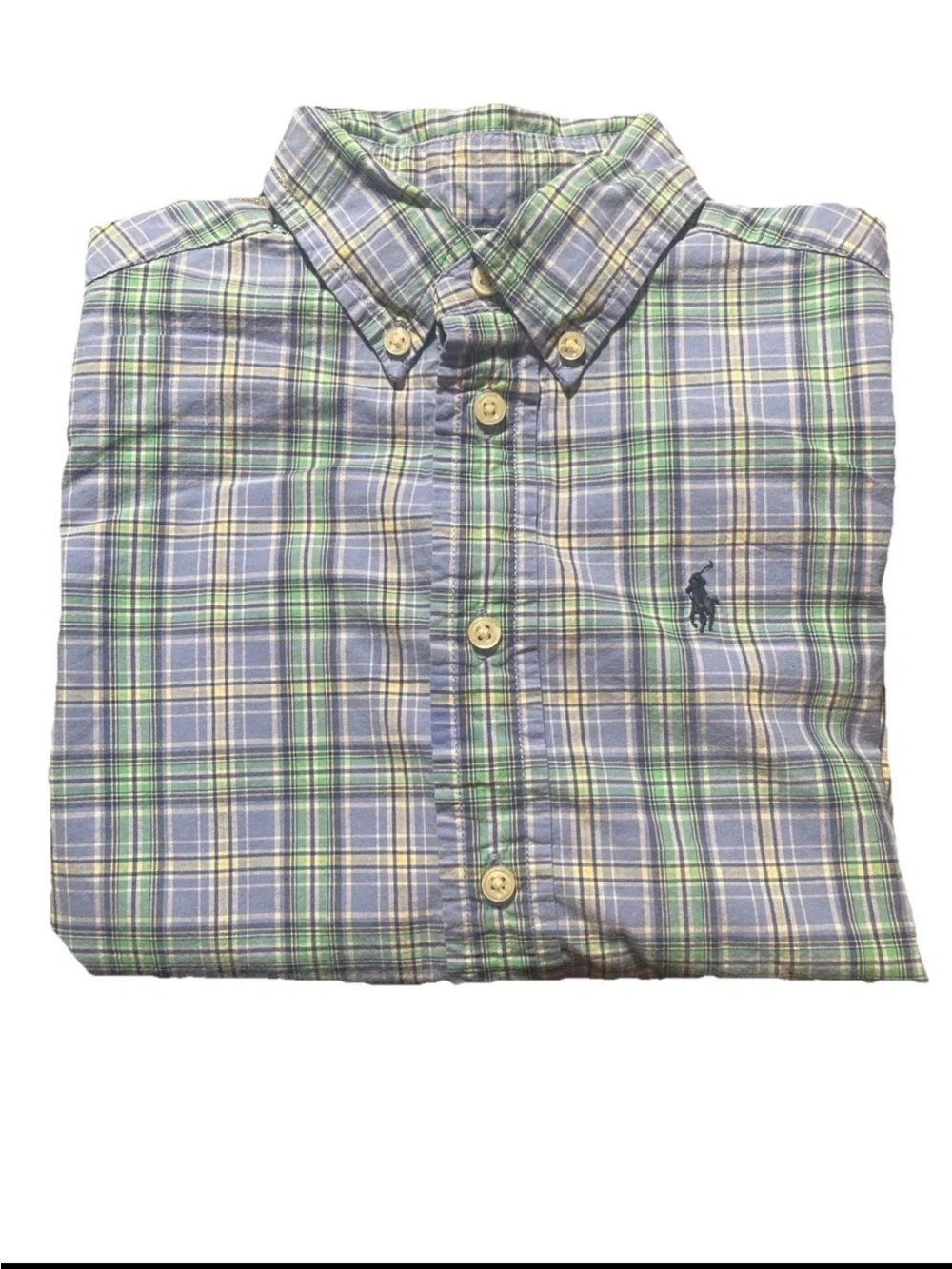 Polo Ralph Lauren Boys Size 5 Plaid Button Down Shirt Blue Green Preppy